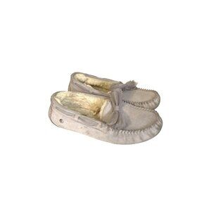 Women's UGG Shearling-Lined Tulle Bow Moccasins Slippers Size 7 Light Gray